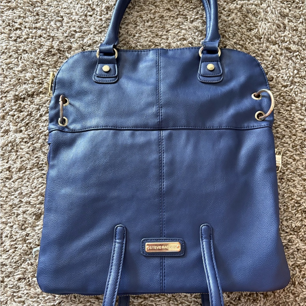 Steve Madden Blue Leather Tote with Structured Design